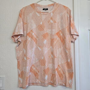 Alfani Shirt Mens Size XXL Orange Abstract Short Sleeve Crew Neck Pullover Top